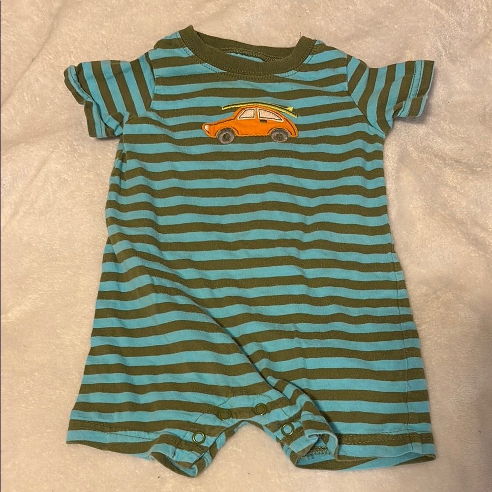 Carter's Green and Blue Striped Bodysuit with Embroidered Design